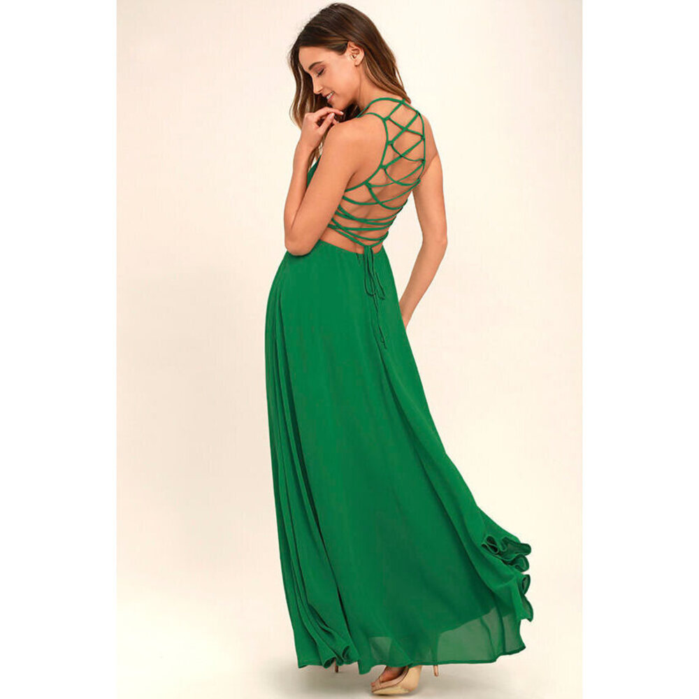 Lulus Strappy To Be Here Green Maxi Dress - Size Small